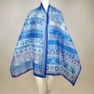 80’s LIBERTY OF LONDON Long Silk Scarf Shawl Rectangular Printed Blue 25.2x76"